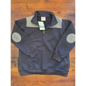 Love That Cotton Navy Blue Pull Over Gingham Details Quarter Zip Girls 10-12 NWT